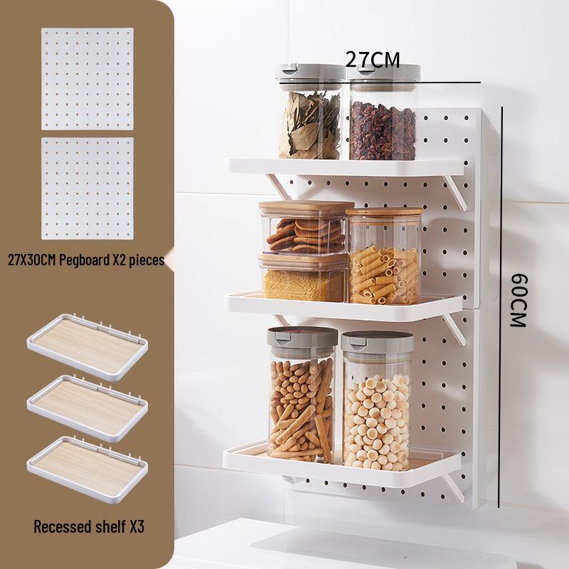 Wall-Mounted No-Drill Pegboard Storage Shelf for Kitchen and Dorm Room