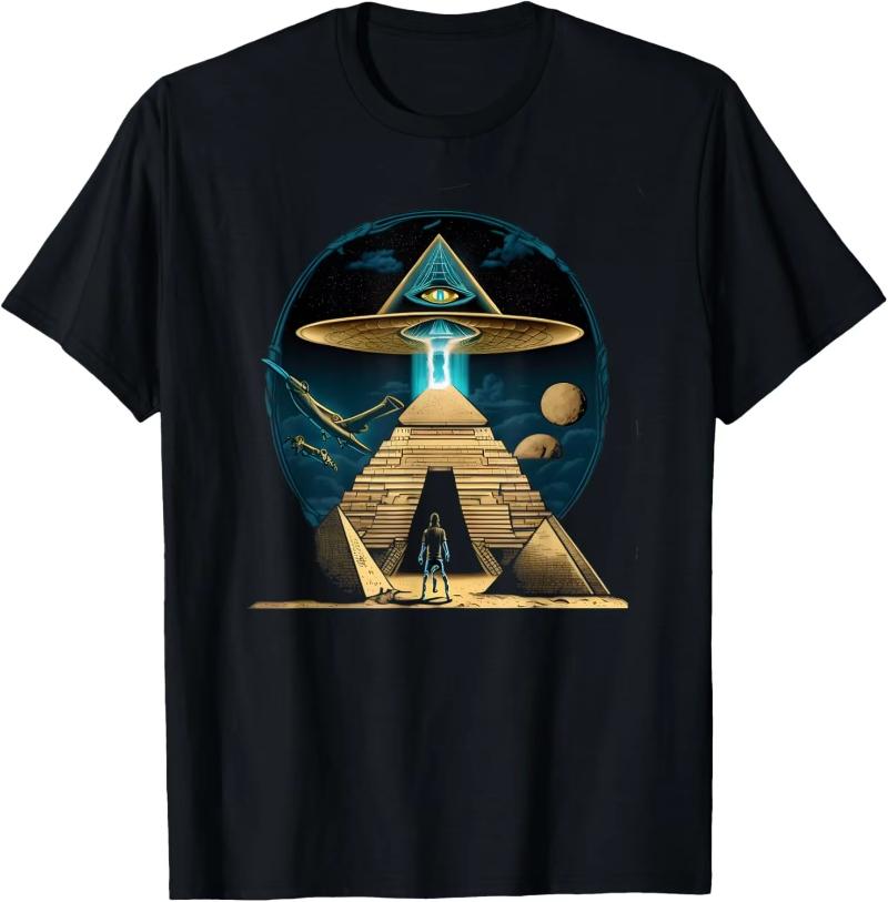 Aliens UFO Egyptian Pyramids | Science Fiction T-Shirt Custom Printed Graphic T Shirts Y2k Funny Shirt Camisas Streetwear