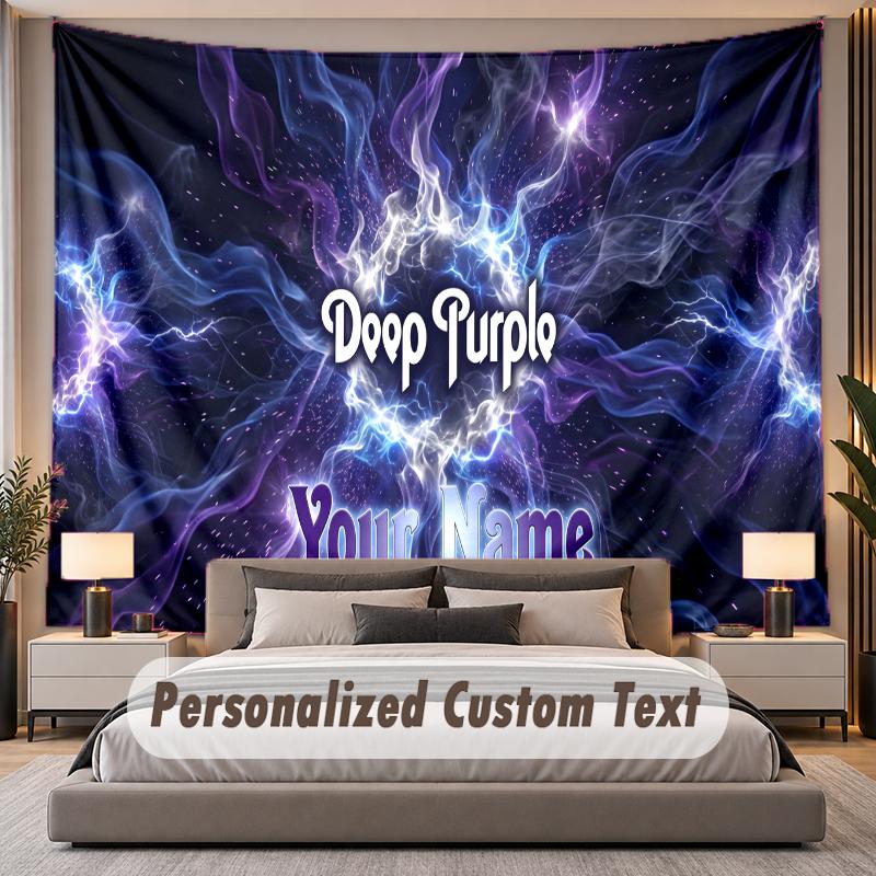 Custom Name Text Tapestry Deep Purple Personalized Polyester Wall Tapestry For Bedroom And Room
