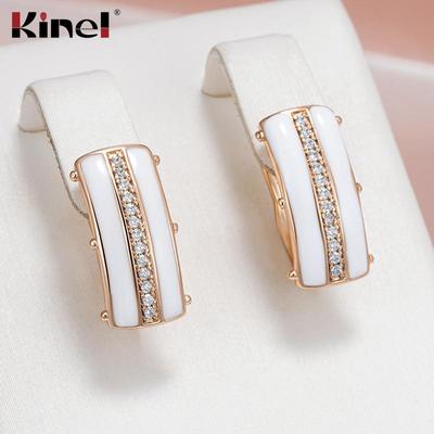 Kinel White Square Dangle Earrings Cubic Zircon Pave Rose Gold Color Wedding Party Jewelry