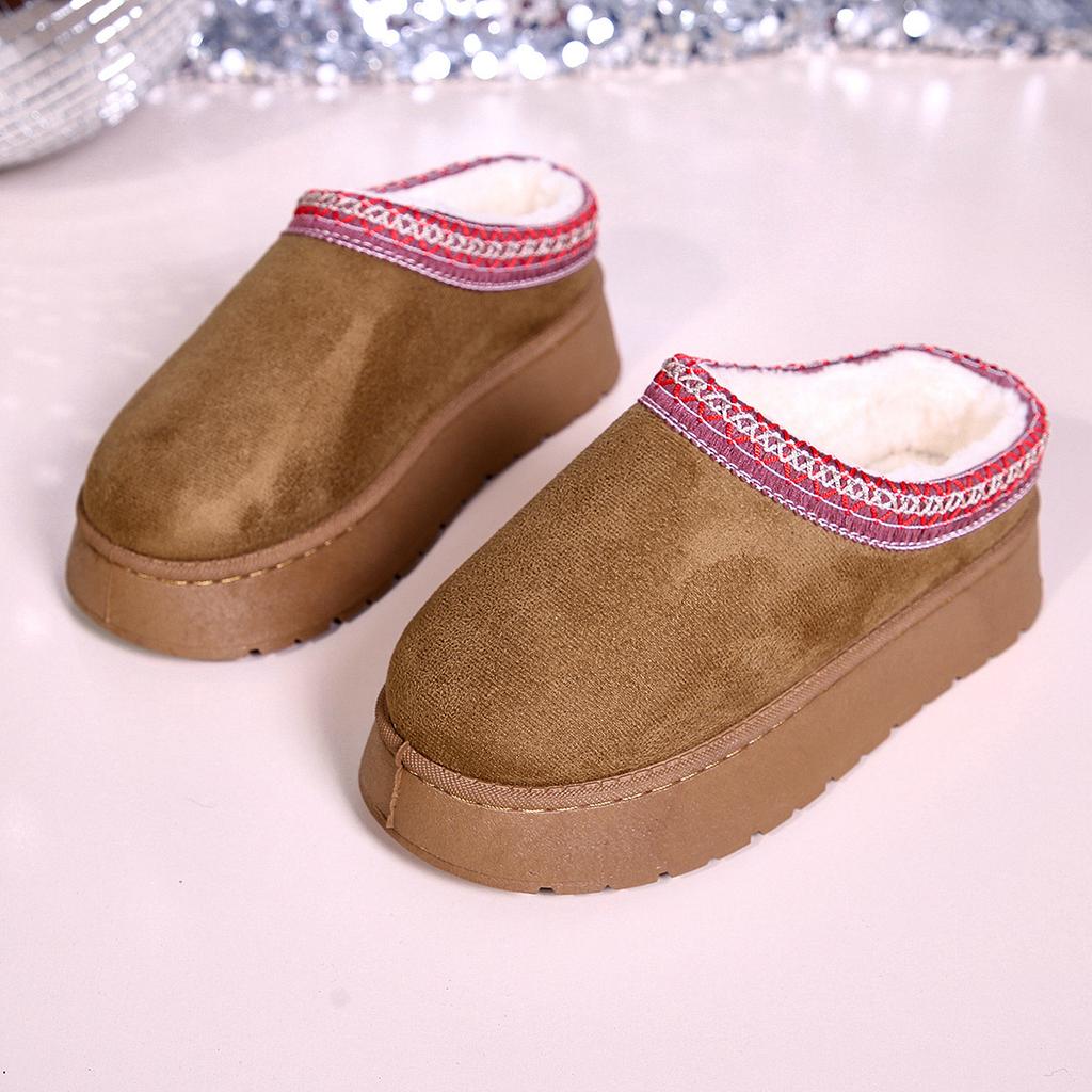 2026 Winter New Snow Boots for Women Cashmere Warm Thick Soles Without Heel-covered Hair Half Slipper Cotton Shoes for Women