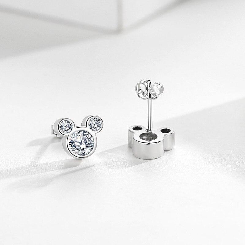 925 Sterling Silver  Trend Stud Earrings Sliver Zircon Animal Kawaii Cartoon Mouse Piercing Earrings Gift Jewelry For Women