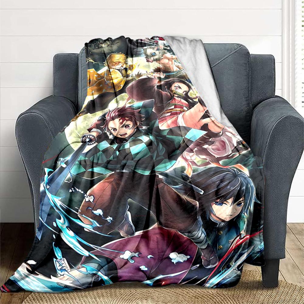 1pc Demon Slayer Characters Soft & Warm Flannel Blanket, Multi-Purpose Throw Blanket for Couch, Sofa, Office, Bed, Camping, Travel