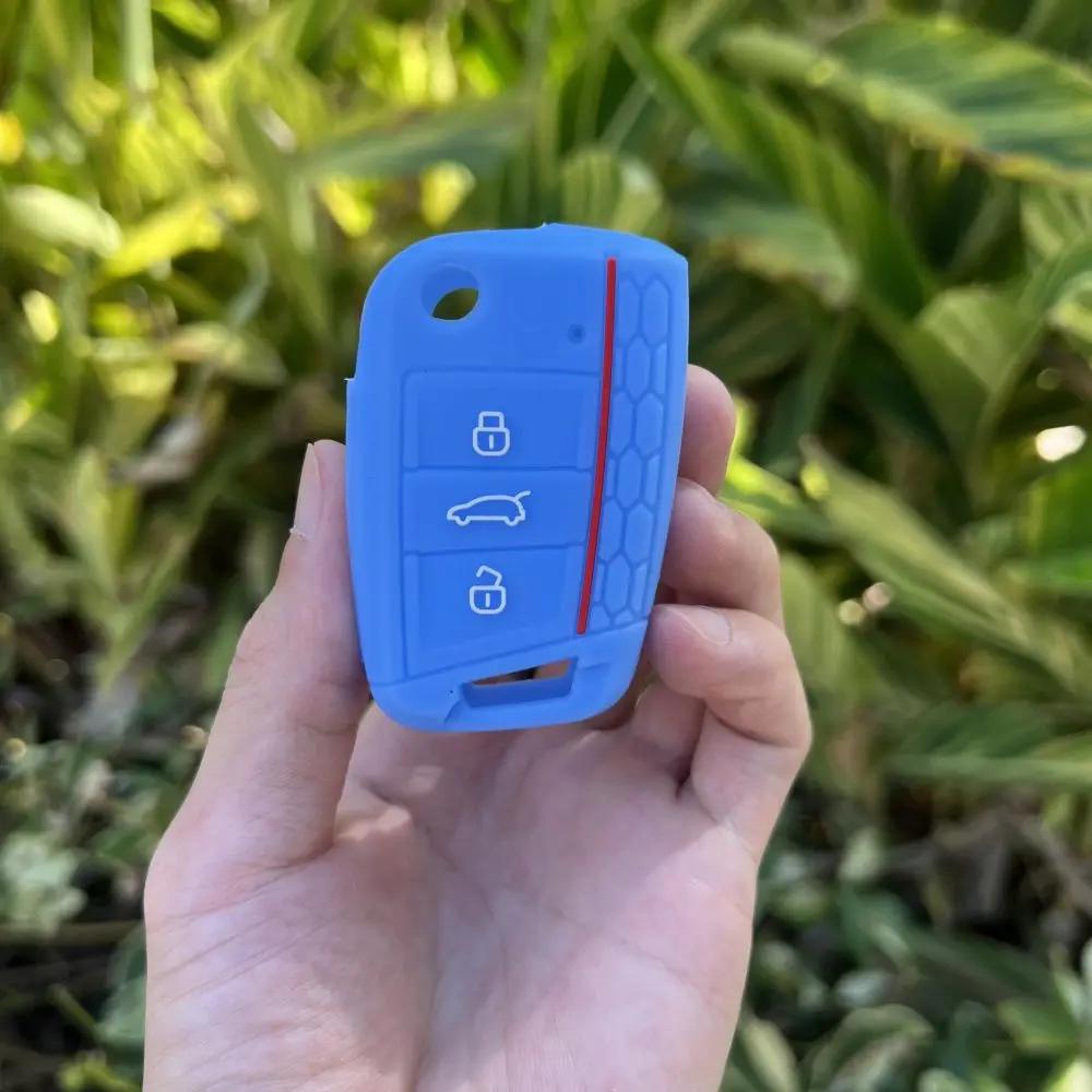 3 Button Silicone Car Key Case Cover for Volkswagen VW Polo Golf 7 MK7 for Skoda Octavia Combi SEAT Leon Ibiza CUPTRA Keychain