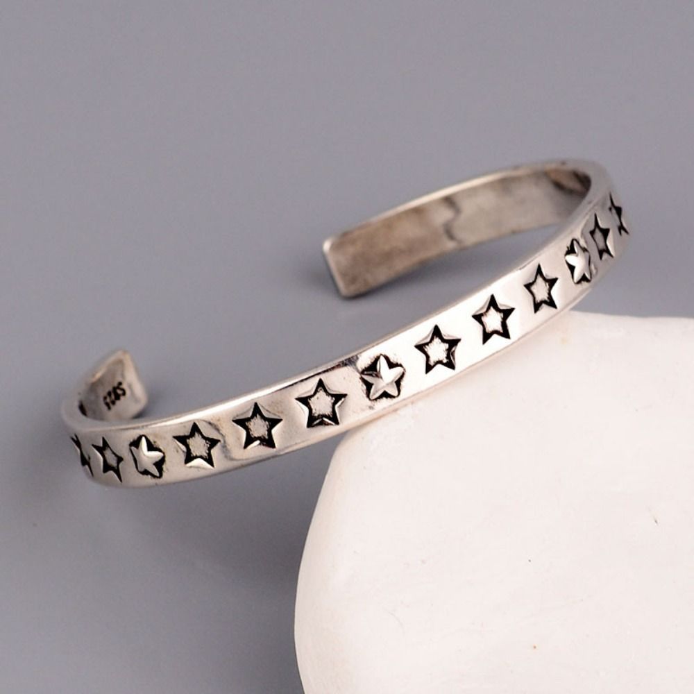 Silver Color Opening Bracelets Star Pattern Bangle Fashion Men Bracelets Jewelry Gift