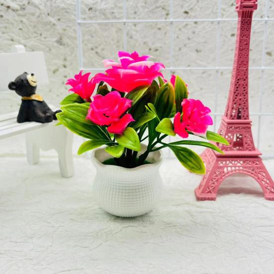 Artificial Potted Plants 5 Rose Flower Head Home Office Table Centerpiece Wedding