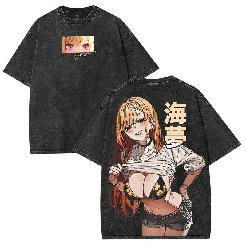 Mein Dress-Up Darling Kitagawa Marin Kawaii Grafikdruck T-Shirt Herren Damen Retro Gewaschen Rundhals Baumwolle T-Shirt Oversize Sommer Neues Oberteil