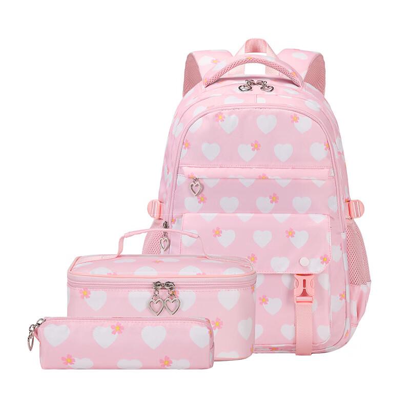 Macaron Heart Print School Backpack 3-Piece Set One Size