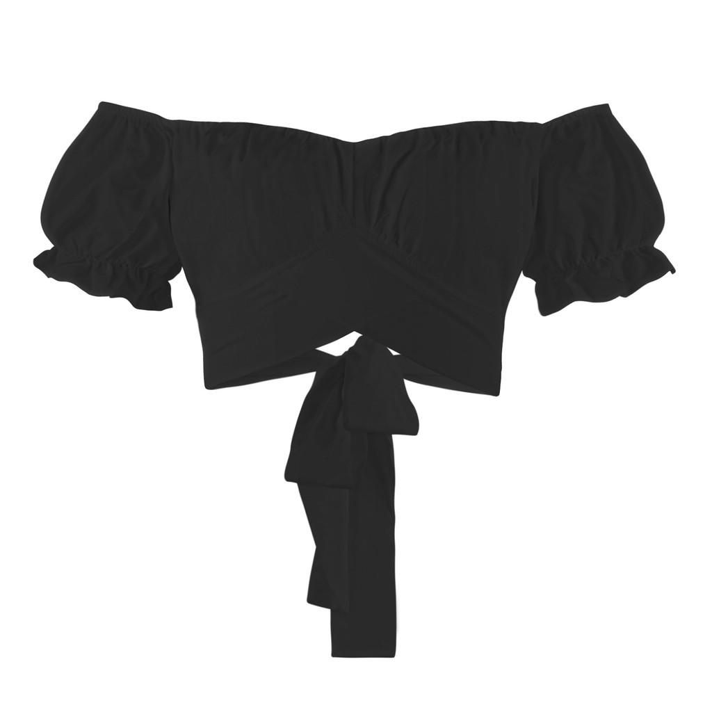 Polyester Off Shoulder Crop Top With Ruffles For Casual Wear And Date Night L