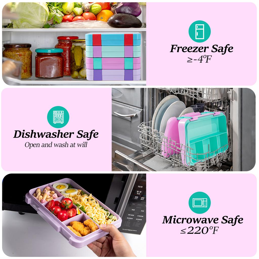 1180ml Adorable Cartoon Printed Bento Box Microwavable Divided Lunch Box Leakproof BPA-Free Food Container for School Student