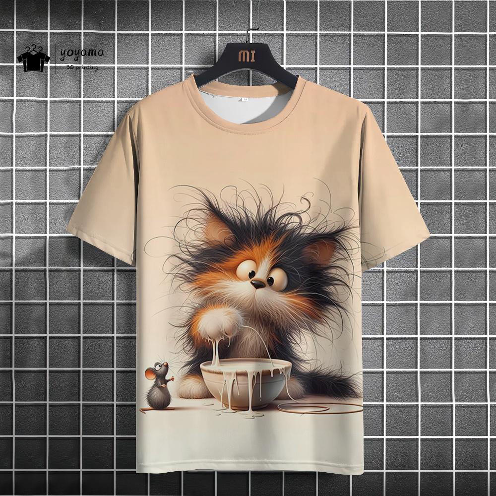 

Футболка с принтом кота, футболка с короткими рукавами и забавным 3D-принтом с изображением животных, футболка большого размера для повседневного ношения 4XL