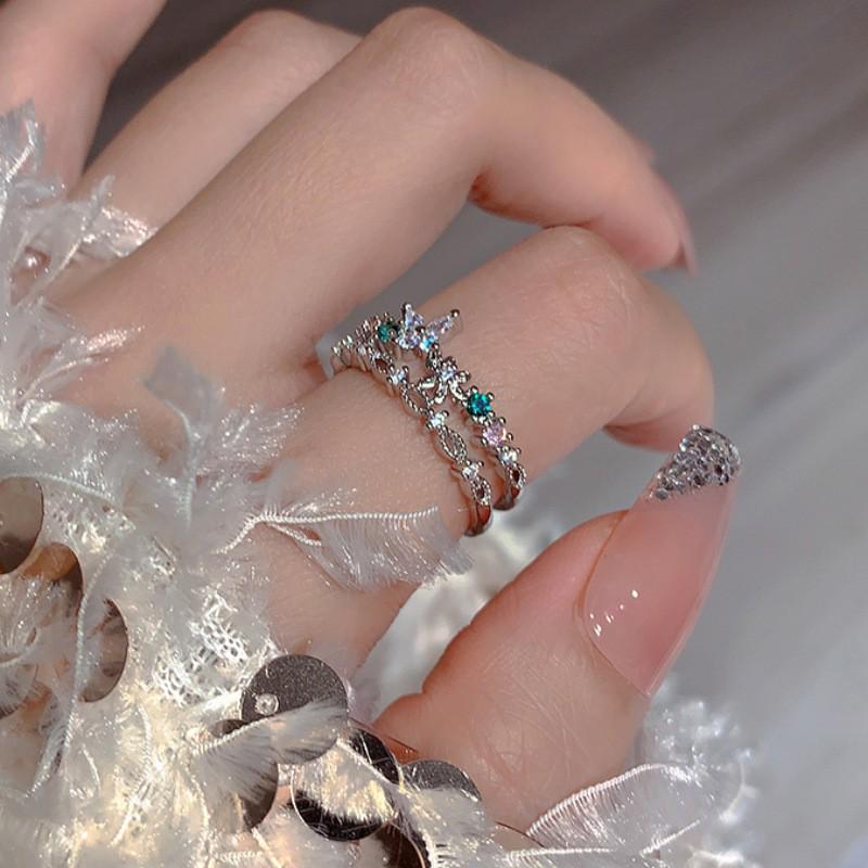 S925 Sterling Silver Pink Zircon Open Ring for Women – High-End, Light Luxury, Stackable Versatile Design for Index Finger.