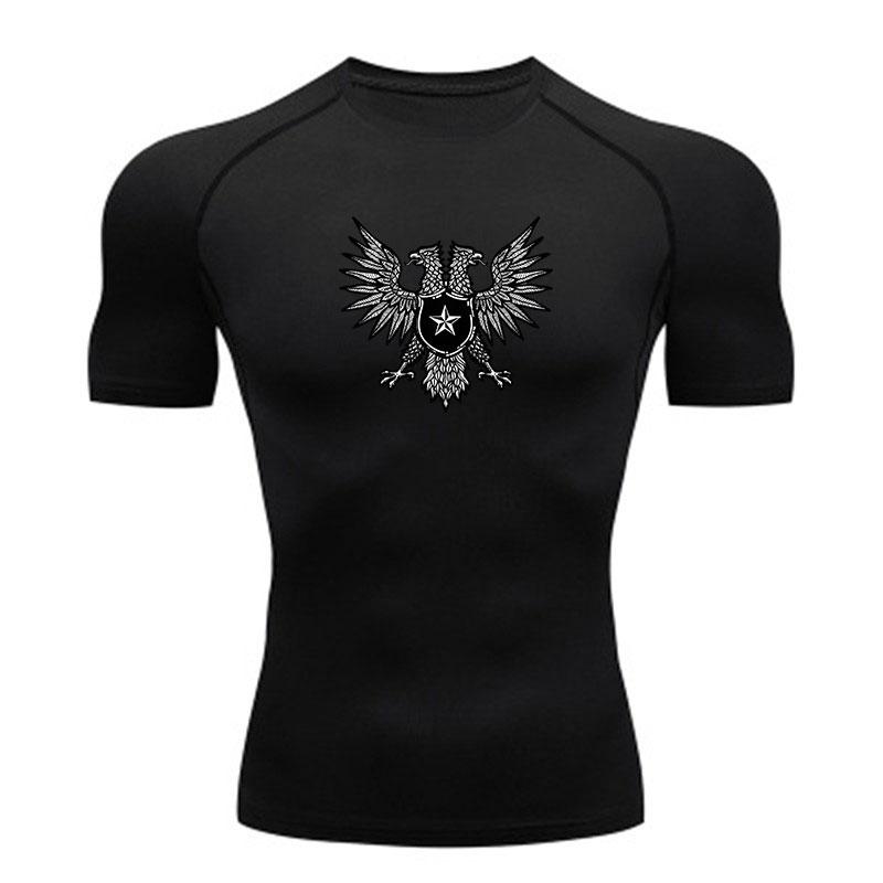 Men's Double Head Eagle Star Print Compression Athletic T-Sh