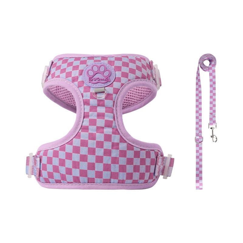 Vintage Plaid Dog Harness Leash Set Comfort Breathable Adjustable No-Choke Pet Vest for Small Medium Dogs Pechera Para Perro