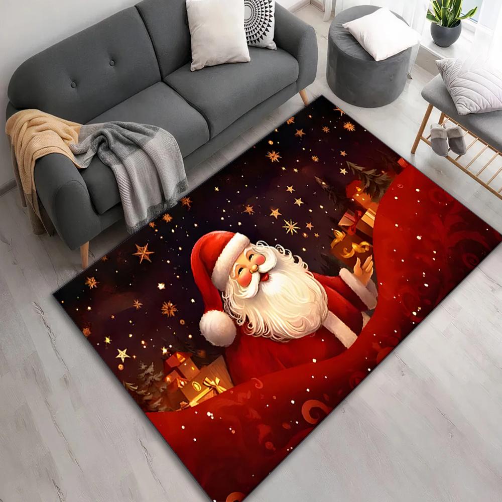 1pc Festive Santa Claus Polyester Area Rug Polyester Crystal Velvet Carpet for Living Room, Game Room, Balcony, Hallway,