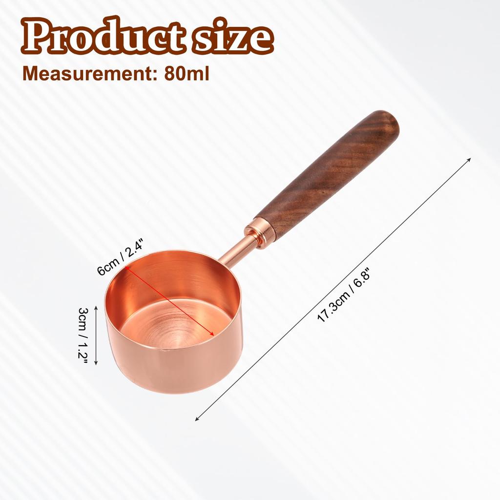 uxcell Measuring Spoon, 80ml, Stainless Steel, Coffee Spoon with Wooden Handle, for Ground Coffee, Tea, Sugar, Cooking, and Baking, Rose Gold