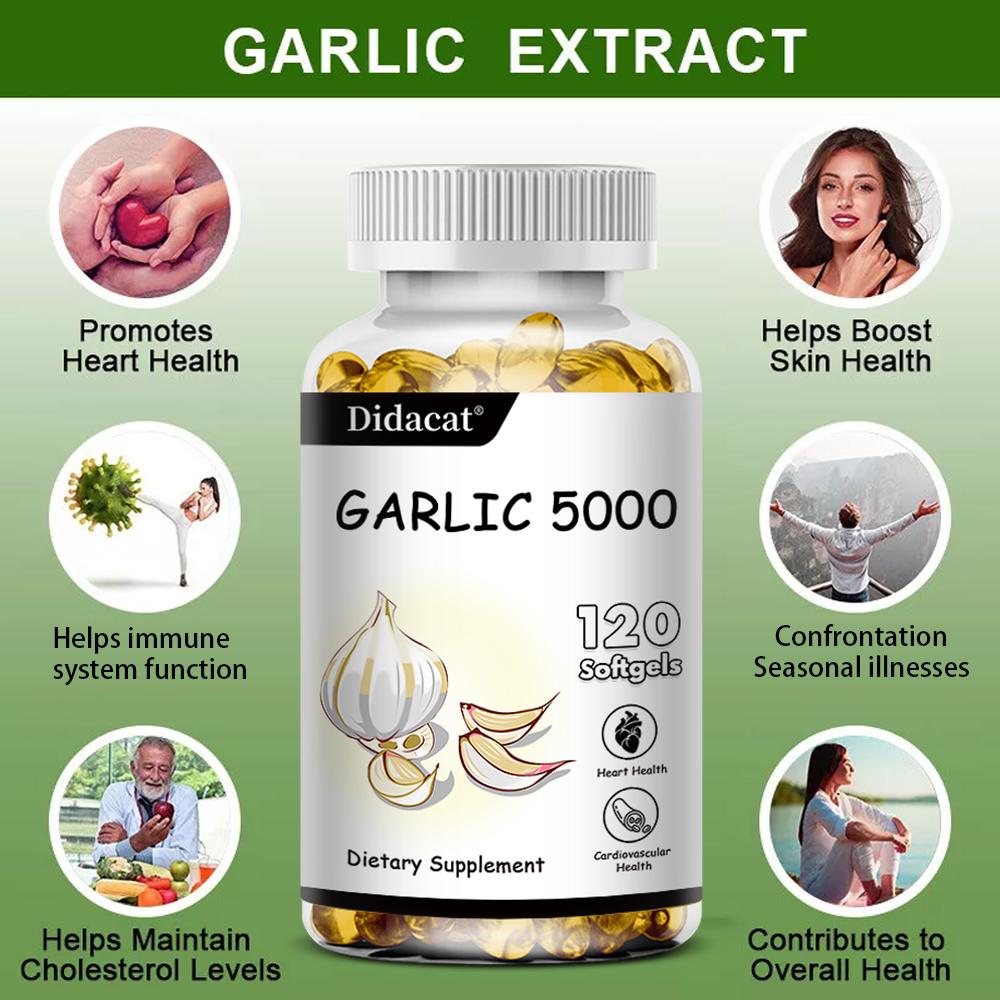 Odorless Garlic Extract 5000 mg Cholesterol & Antioxidant Supplement 120 Capsules