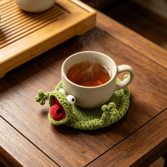 DIY Sada háčkovaného ještěrčího podtácku, Ručně pletené zvířecí podtácky, Dekorativní podložka pod hrnek na pití, kávu pro dospělé, Začátečníky
