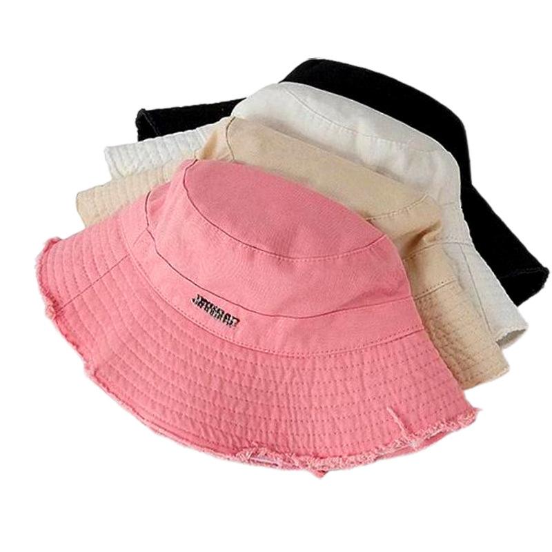 Japonský bavlněný klobouk typu bucket hat s raw hranou, jednobarevný, dámský barevný sluneční klobouk pro cestování a nakupování, sluneční clona, Panama klobouk