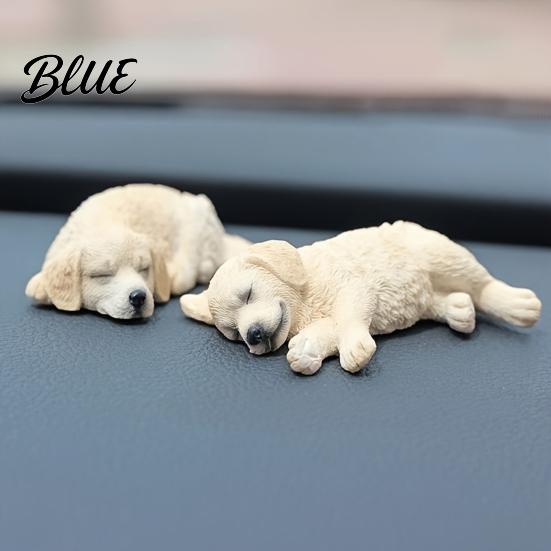 Exquisite Animal Sculpture for Car 2Pcs Sleeping Resin Dog Figurine Cute Puppy Dashboard Decor Mini Home Women Calming Statue Desk Gift Lovers