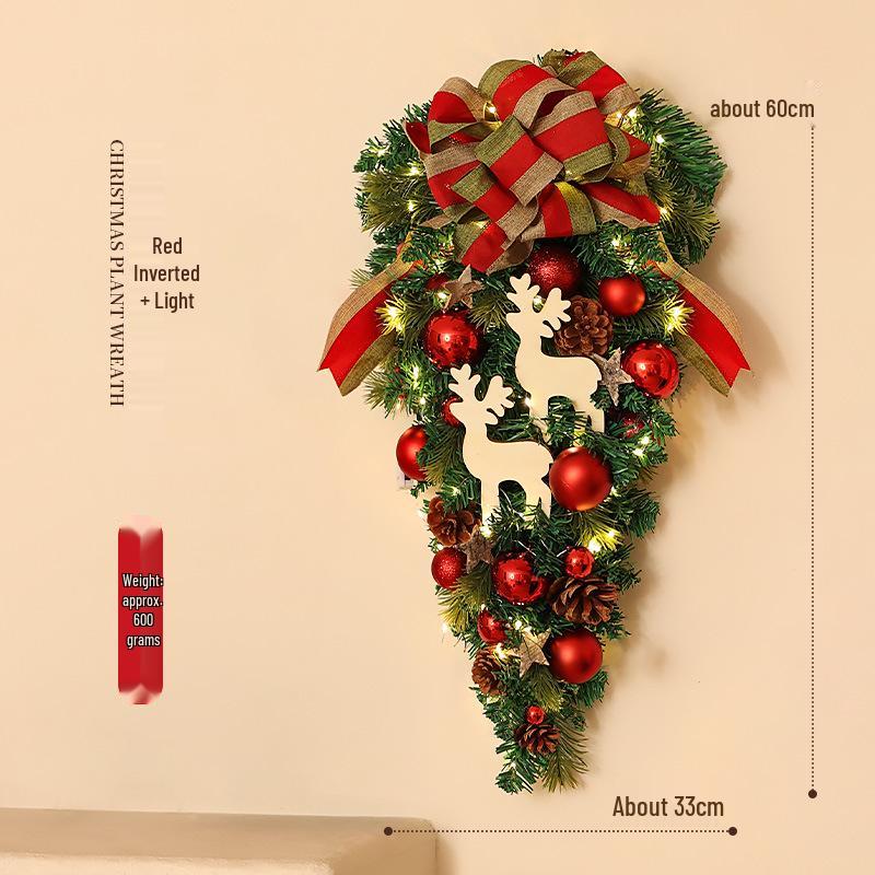 Luminous Christmas Tree Wall Decorations with Ornaments, Pine Cones, and Vines