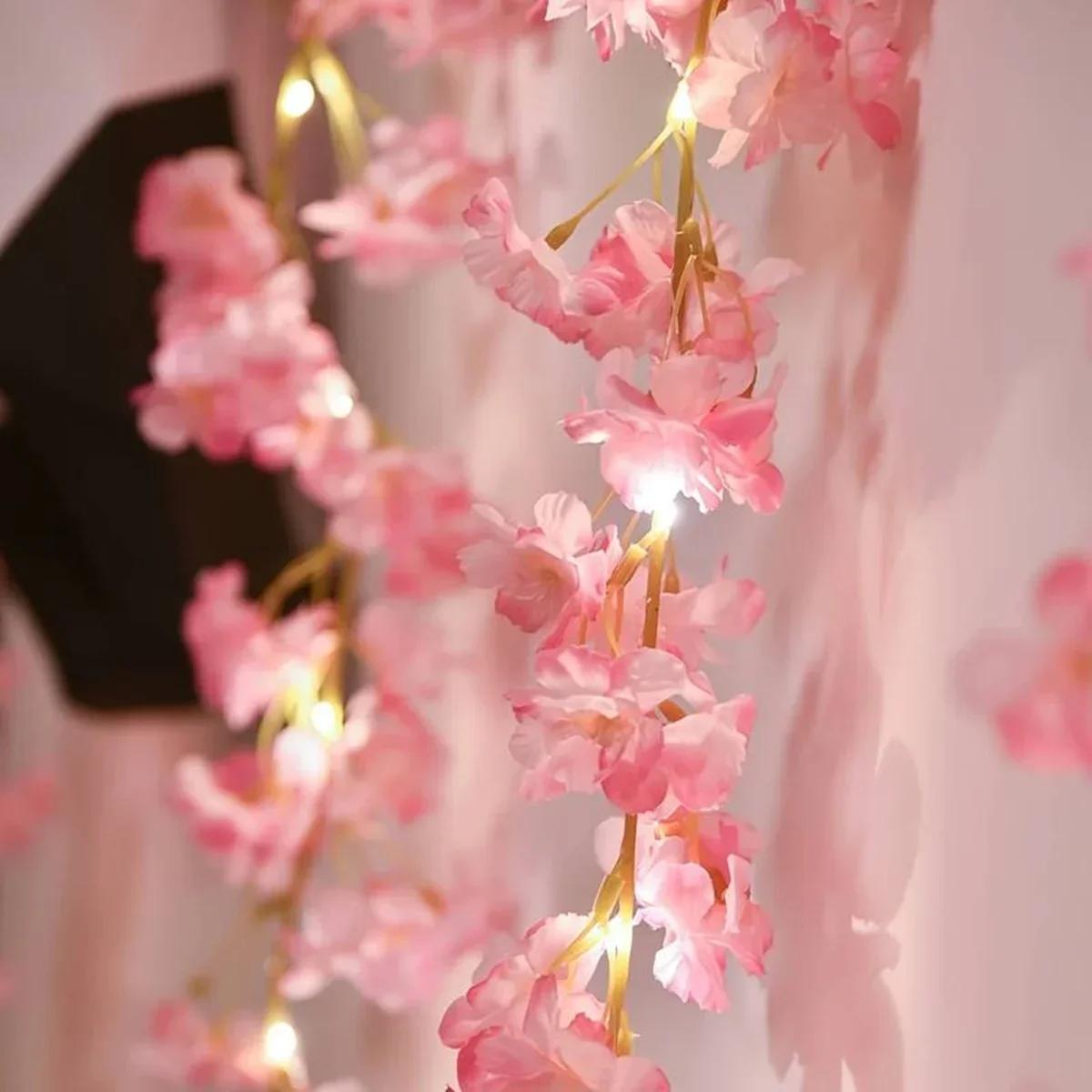 

Cherry Blossom String Light 2M 20LED Garland Artificial Flower Garland Vines Fairy Lights For Bedroom Wedding Party Decoration 2M20LED
