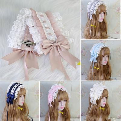 Maid Lace Ribbon Hair Clips Hairband with Hairpins Embroidery  Hairpins Lolita Ruffled Headband