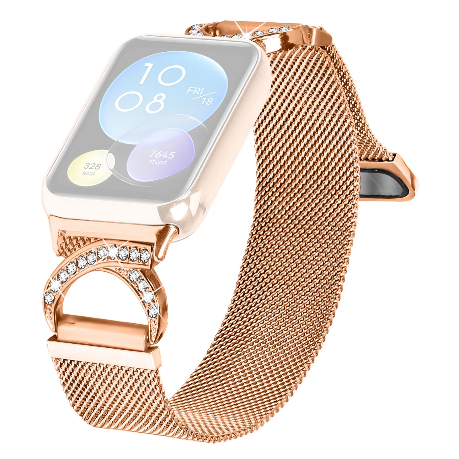 

For Xiaomi Smart Band 8 Pro Watch Band Milanese Metal Strap Rhinestone Decor Rose Gold