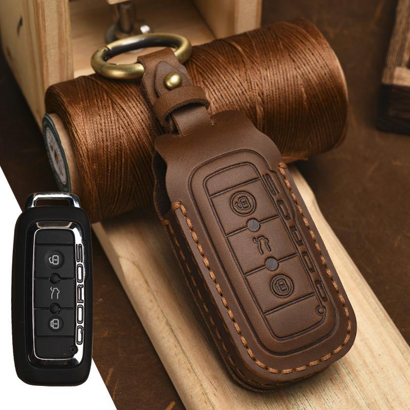 

Car Key Case Cover for Chery Qoros 3 5 7 Car key Leather Protector cover shell коричневий