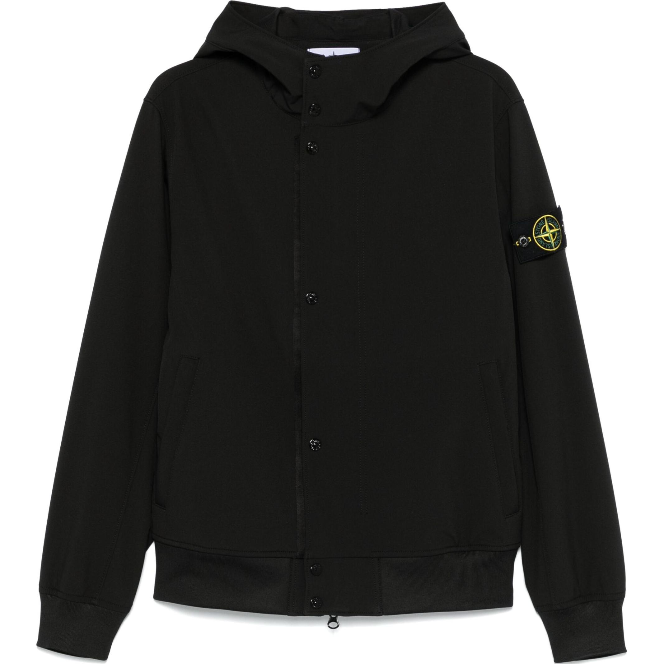 Stone Island Men's Black Ss25 Soft Shell Solid Color Casual Hooded Long Sleeve Windproof Waterproof Breathable Jacket Jackets K1s1541000-90S0a22-V0029 C
