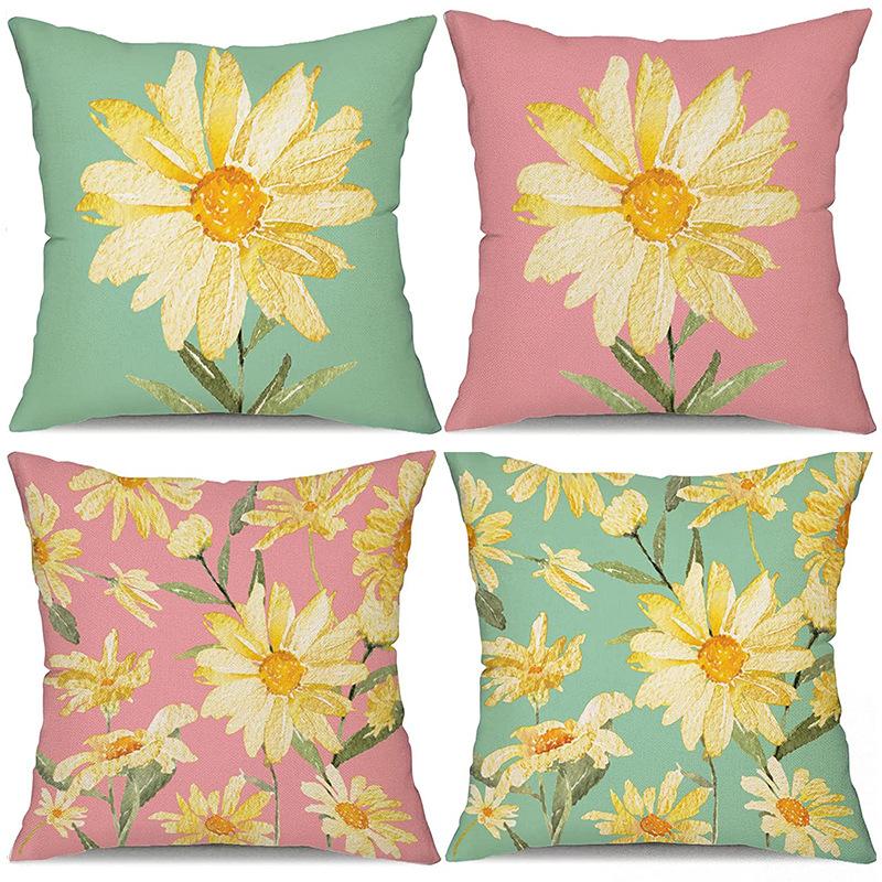 Small Daisy Flower Pillowcase New Striped Linen Home Fabric Sofa Pillowcase Light Luxury