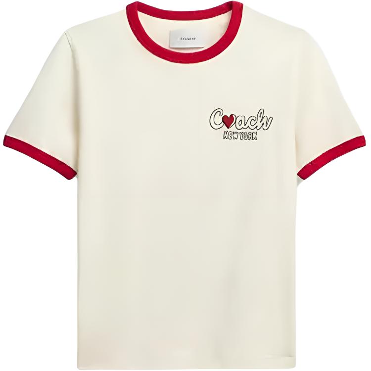 Coach Round Neck Short Sleeve Cotton Regular T-Shirt Women tops CBE94-WHT XS