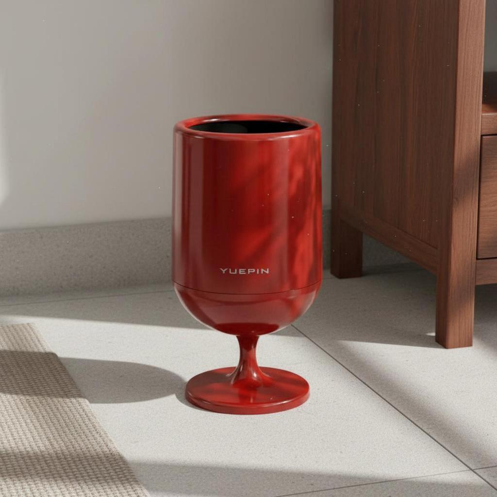 Kelchglas Mülleimer NoBend Design Druckdeckel Hoher Ständer Stiel Müllbehälter für Wohnzimmer