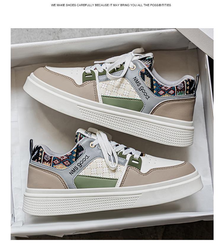 Höst Herr Vita Läder Casual Sportskor - Andningsbara Student Skate Sneakers Trendig Pappa Stil