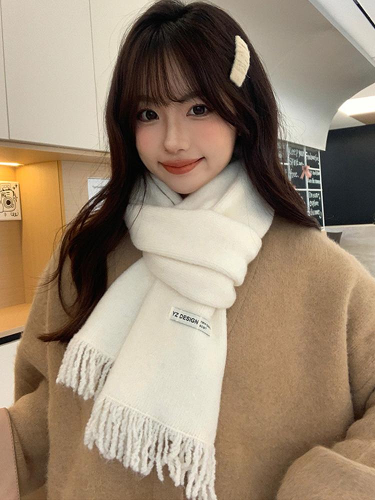 Women Winter Red Green Christmas Knitted Scarf Headscarf Lady Men Preppy Simple Tassel Scarve Foulard Wrap Shawl Casual Korean