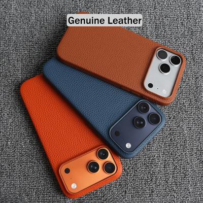 Luxus Echtleder Rindsleder Hülle für iPhone 17 Pro Max 16 15 14 13 12 Natürliches Rindsleder Litschi-Leder Stoßfeste Handyhülle Fundas