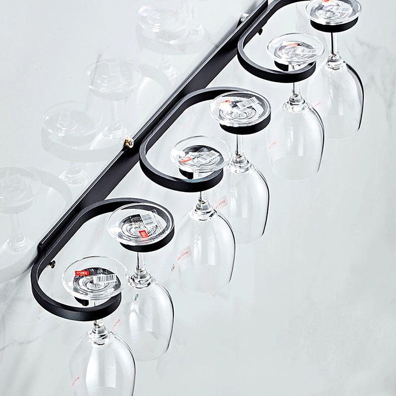 Portabicchieri da Vino da Parete Spazio Alluminio Rack Creativo per Conservare Calici Bar Ristorante Domestico Portabicchieri da Vino Senza Foratura