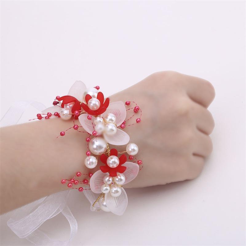 Fiore da Polso Perle Artificiali Damigella Bambini Fiore Mano Matrimonio Sposa Bella Braccialetti Matrimonio Ragazze Romantico
