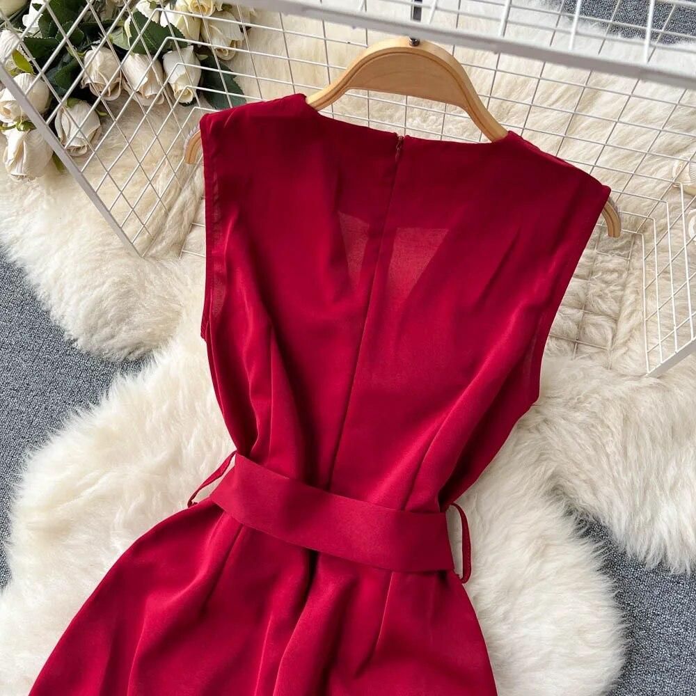 2024, primăvară și vară, nou sexy, cu decolteu în V, cu bretele în talie, care îmbrățișează, pantaloni lungi, drepti, grațioși, cu picioare late