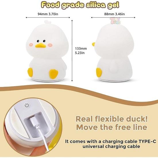 Silicone Duck Night Light for Kids  Rechargeable Touch Led Lamp Color Changing, Soft Bedside Cute Lamp for Bedroom, Babies, Gift, Nursery Room Decor