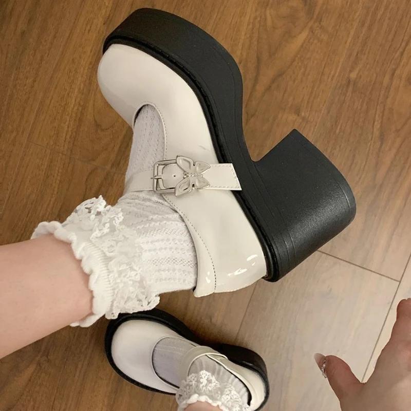 Fashion Ladies Pumps Japanese Style Lolita Chunky Heels Gothic Block Heel Platform Round Toe with Medium Mary Jane Women's Shoes Korean