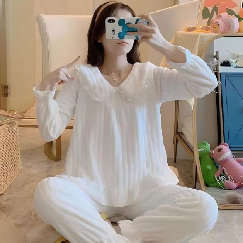 Womens Winter Flannel Pajama Set Thick Warm Cozy Lounge Wear Korean Style Sweet Casual Home Outfit