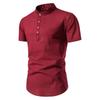 Baumwolle Leinen Herren Kragen Knopf Langarm Tops Sommer Grandad Shirt Bluse T-Shirt
