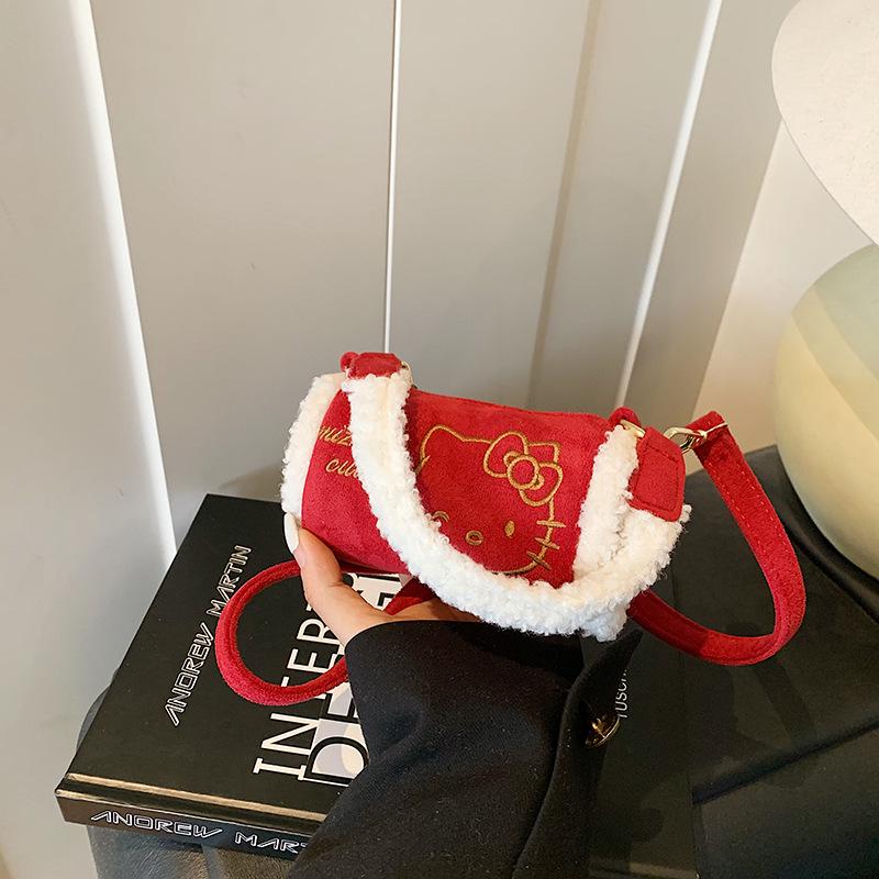 

Kids Cute Plush Kitten Handbag - Autumn/Winter Retro Round Crossbody Bag