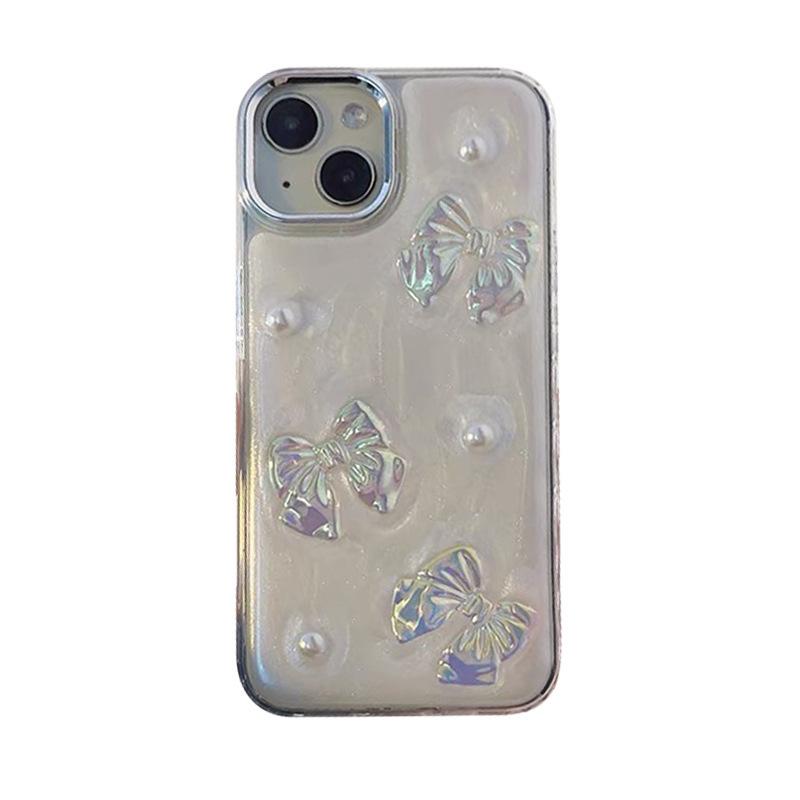 Glitter Butterfly Phone Case for IPhone17Promax Pearl Bow Tie for Apple 16 Rhinestone Silicone Women's New Model