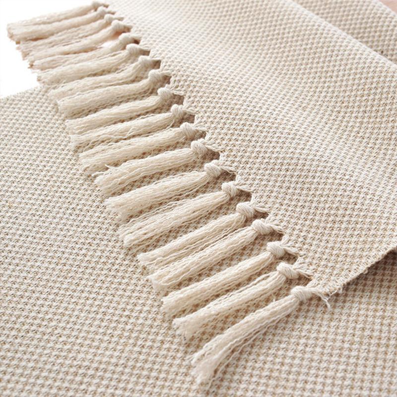 Simple Table Runner Solid Color Handmade Tassled Cotton Linen Table Runner Household Tea Table Flag