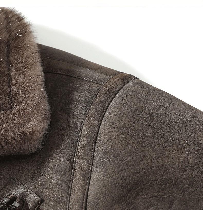 Men's Plus Size Lapel Leather and Fur Jacket - Winter Edition