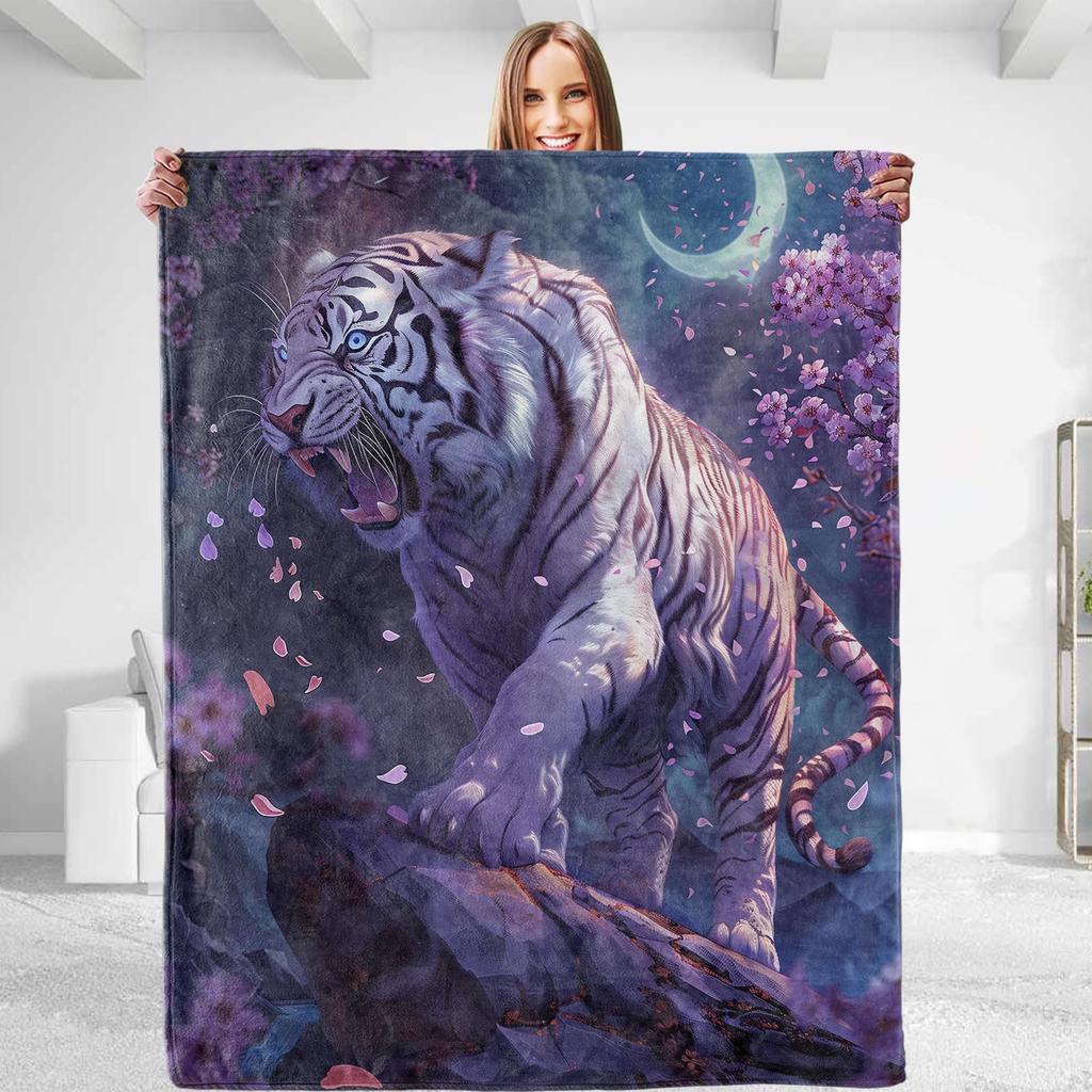 Soft Cozy Tiger Throw Blanket Warm Fuzzy Plush Blanket for Bed Couch Sofa Lightweight Flannel Blanket Gift for Adults Teens