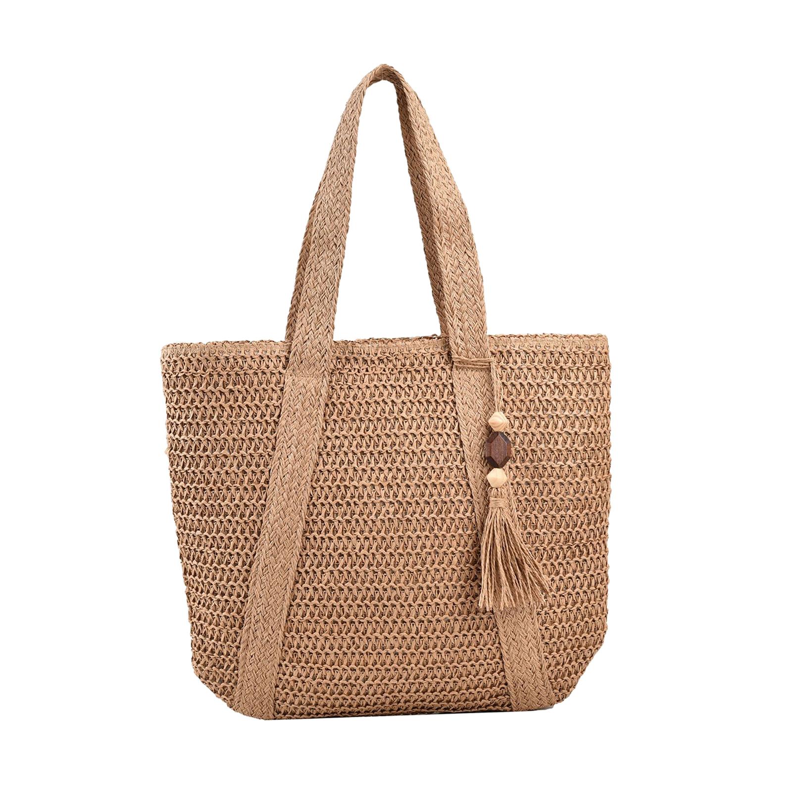 Women Shoulder Bag Women Woven Handbag Travel Bag Travel Purse Lady Tote Bag for Party Outdoor Spring светло-коричневого