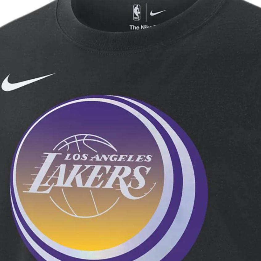 Nike X NBA Collaboration Letter Print Pattern Ribbed Crew Neck Short Sleeve T-Shirt Los Angeles Lakers Men Tops Black FV9875-010